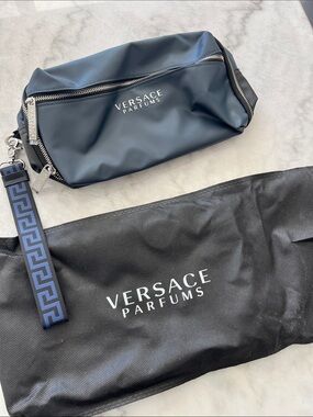 Men's Versace Navy Toiletry Bag with Branded Strap